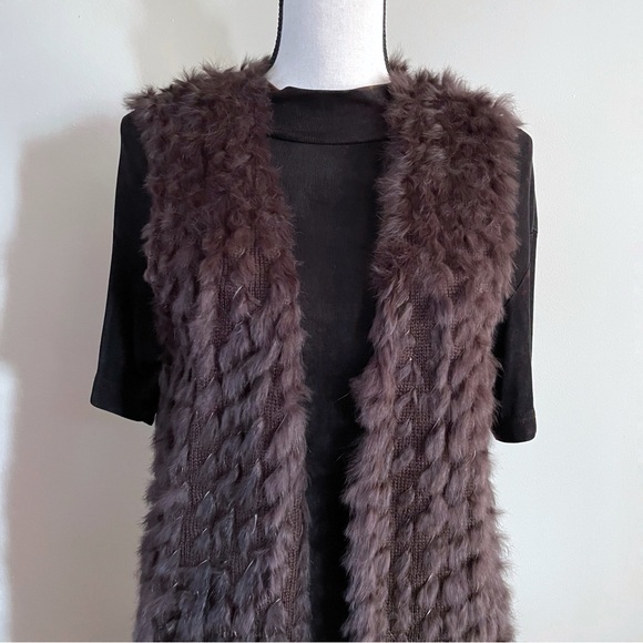 Linda Richards Rabbit Fur Vest Size S Brown Wool Blend Open Front Luxury - Picture 4 of 8